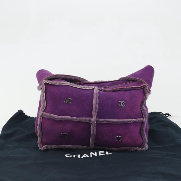 CHANEL Shoulder Bag Mouton Purple Silver CC Auth YKZ1122V
