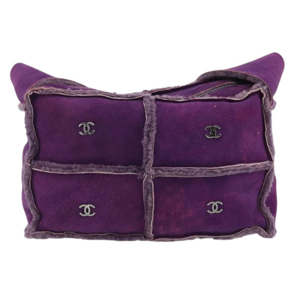 CHANEL Shoulder Bag Mouton Purple Silver CC Auth YKZ1122V