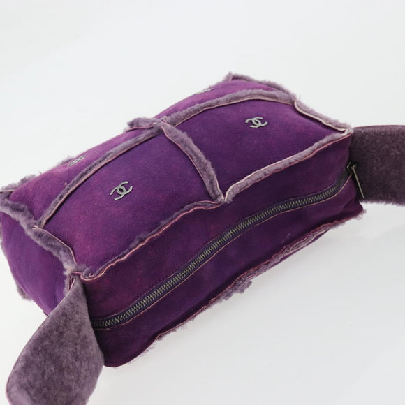 CHANEL Shoulder Bag Mouton Purple Silver CC Auth YKZ1122V