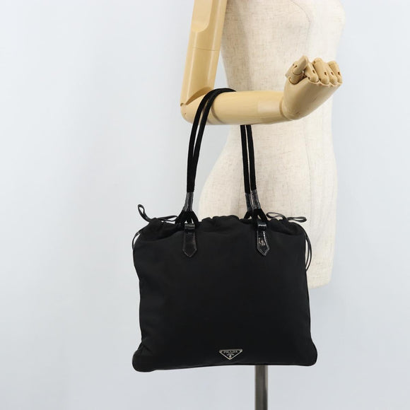 PRADA Hand Bag Nylon Black Silver Auth YKZ113