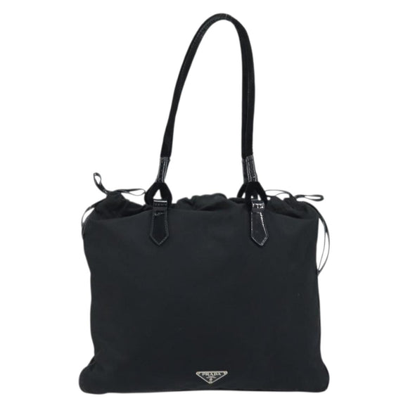 PRADA Hand Bag Nylon Black Silver Auth YKZ113
