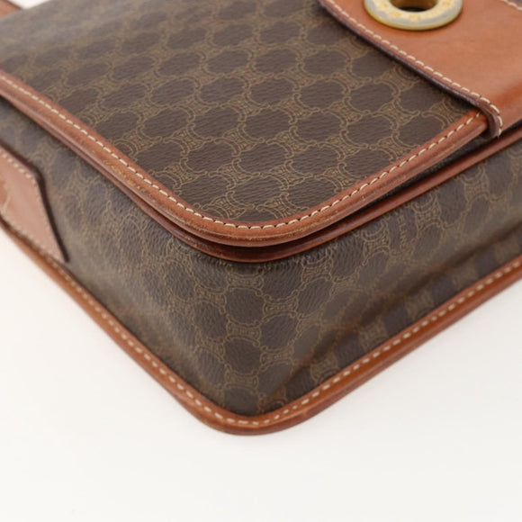 CELINE Macadam Canvas Circle Shoulder Bag PVC Leather Brown Gold Auth YKZ1134