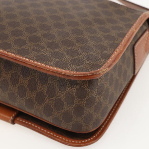 CELINE Macadam Canvas Circle Shoulder Bag PVC Leather Brown Gold Auth YKZ1134