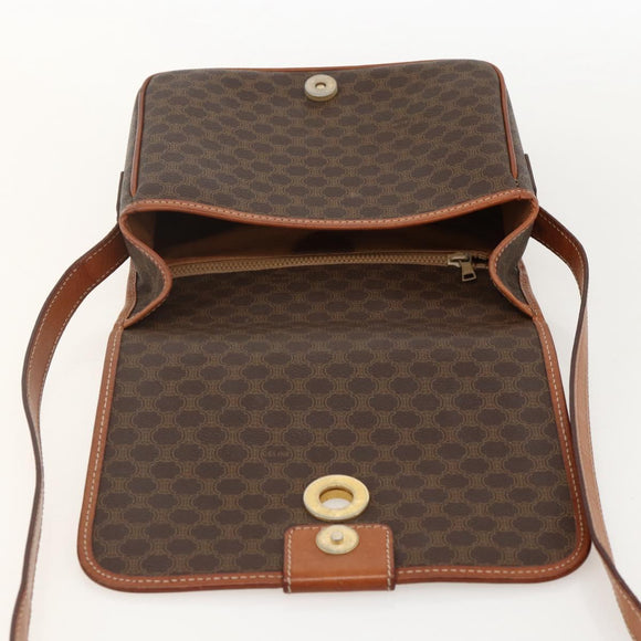 CELINE Macadam Canvas Circle Shoulder Bag PVC Leather Brown Gold Auth YKZ1134