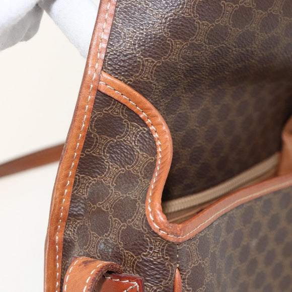 CELINE Macadam Canvas Circle Shoulder Bag PVC Leather Brown Gold Auth YKZ1134
