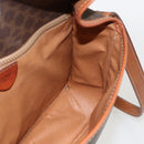 CELINE Macadam Canvas Circle Shoulder Bag PVC Leather Brown Gold Auth YKZ1134-21