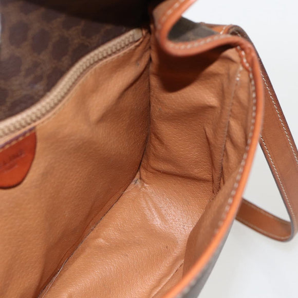 CELINE Macadam Canvas Circle Shoulder Bag PVC Leather Brown Gold Auth YKZ1134