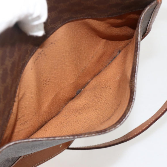 CELINE Macadam Canvas Circle Shoulder Bag PVC Leather Brown Gold Auth YKZ1134