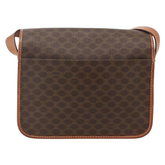 CELINE Macadam Canvas Circle Shoulder Bag PVC Leather Brown Gold Auth YKZ1134