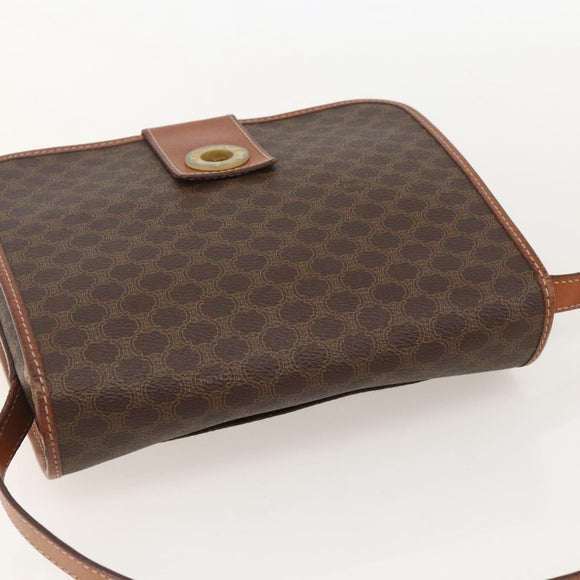 CELINE Macadam Canvas Circle Shoulder Bag PVC Leather Brown Gold Auth YKZ1134