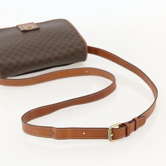 CELINE Macadam Canvas Circle Shoulder Bag PVC Leather Brown Gold Auth YKZ1134