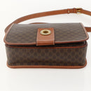 CELINE Macadam Canvas Circle Shoulder Bag PVC Leather Brown Gold Auth YKZ1134-5