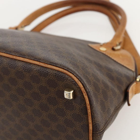 CELINE Macadam Canvas Hand Bag PVC Leather Brown Gold Auth YKZ1140