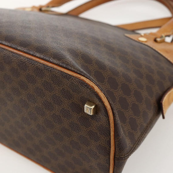 CELINE Macadam Canvas Hand Bag PVC Leather Brown Gold Auth YKZ1140