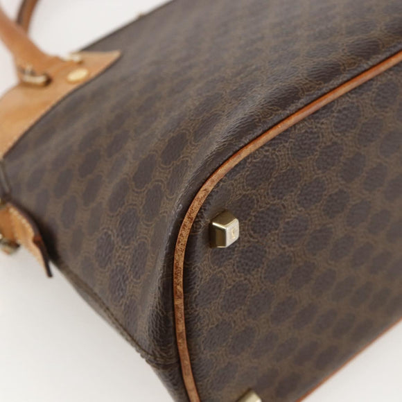CELINE Macadam Canvas Hand Bag PVC Leather Brown Gold Auth YKZ1140