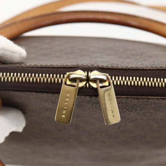 CELINE Macadam Canvas Hand Bag PVC Leather Brown Gold Auth YKZ1140