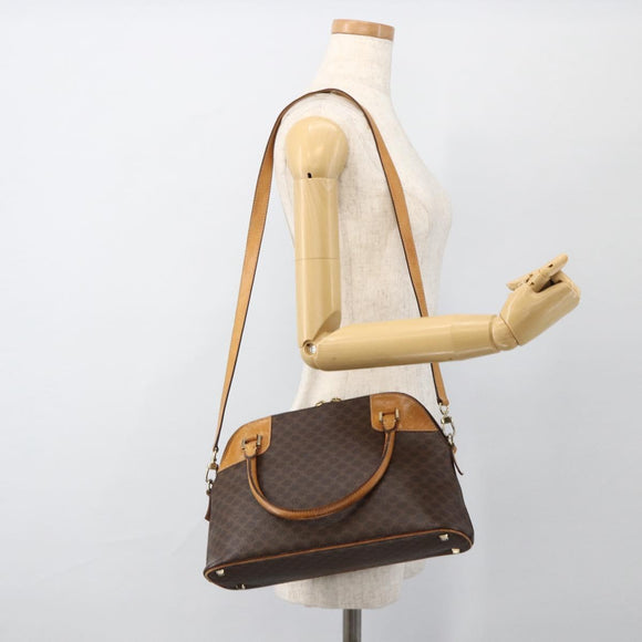 CELINE Macadam Canvas Hand Bag PVC Leather Brown Gold Auth YKZ1140