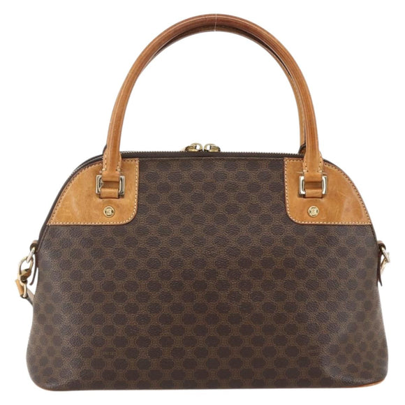 CELINE Macadam Canvas Hand Bag PVC Leather Brown Gold Auth YKZ1140