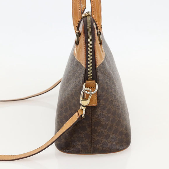 CELINE Macadam Canvas Hand Bag PVC Leather Brown Gold Auth YKZ1140