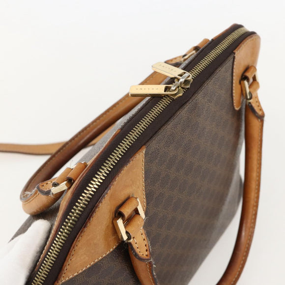 CELINE Macadam Canvas Hand Bag PVC Leather Brown Gold Auth YKZ1140