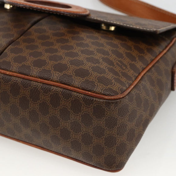 CELINE Macadam Canvas Circle Shoulder Bag PVC Leather Brown Gold Auth YKZ1143