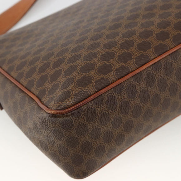 CELINE Macadam Canvas Circle Shoulder Bag PVC Leather Brown Gold Auth YKZ1143