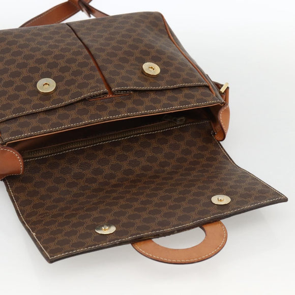 CELINE Macadam Canvas Circle Shoulder Bag PVC Leather Brown Gold Auth YKZ1143