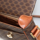 CELINE Macadam Canvas Circle Shoulder Bag PVC Leather Brown Gold Auth YKZ1143-19