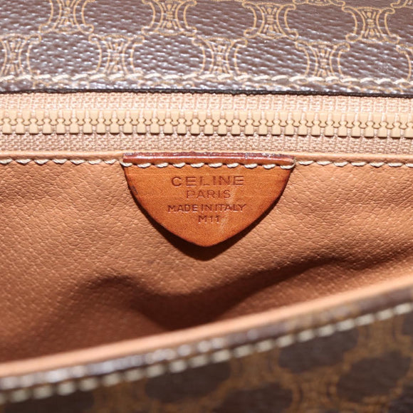 CELINE Macadam Canvas Circle Shoulder Bag PVC Leather Brown Gold Auth YKZ1143