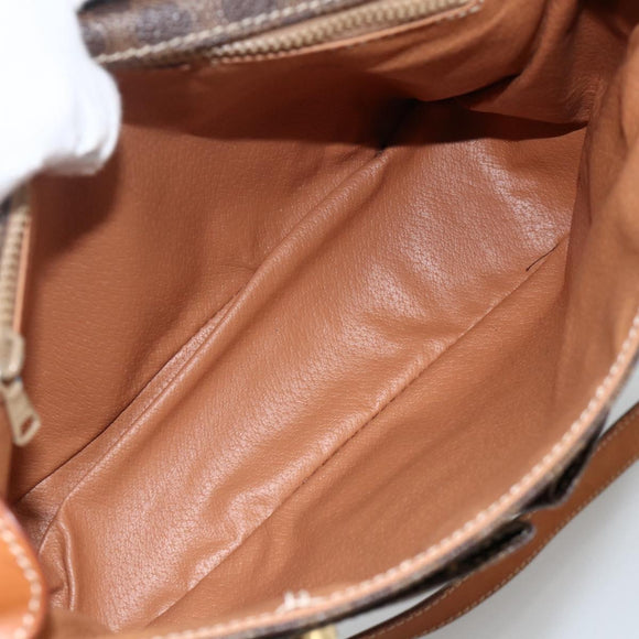 CELINE Macadam Canvas Circle Shoulder Bag PVC Leather Brown Gold Auth YKZ1143