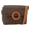 CELINE Macadam Canvas Circle Shoulder Bag PVC Leather Brown Gold Auth YKZ1143-1