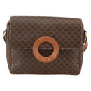 CELINE Macadam Canvas Circle Shoulder Bag PVC Leather Brown Gold Auth YKZ1143-13