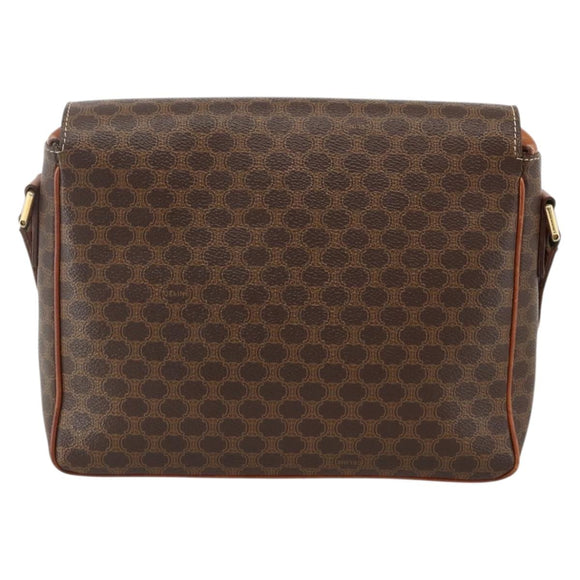 CELINE Macadam Canvas Circle Shoulder Bag PVC Leather Brown Gold Auth YKZ1143