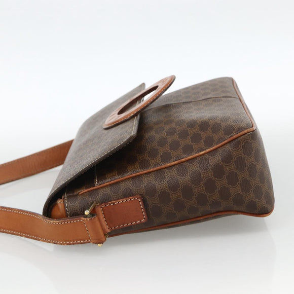 CELINE Macadam Canvas Circle Shoulder Bag PVC Leather Brown Gold Auth YKZ1143