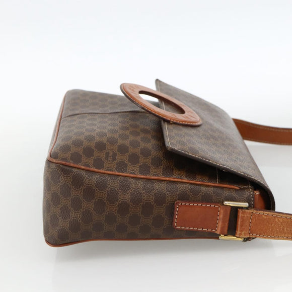 CELINE Macadam Canvas Circle Shoulder Bag PVC Leather Brown Gold Auth YKZ1143