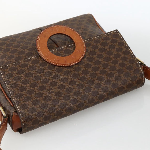 CELINE Macadam Canvas Circle Shoulder Bag PVC Leather Brown Gold Auth YKZ1143
