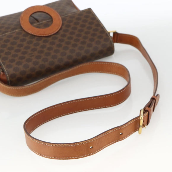 CELINE Macadam Canvas Circle Shoulder Bag PVC Leather Brown Gold Auth YKZ1143