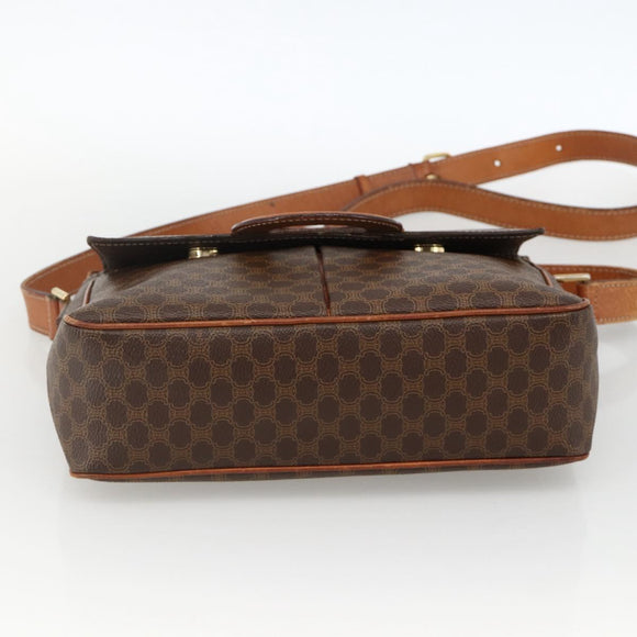 CELINE Macadam Canvas Circle Shoulder Bag PVC Leather Brown Gold Auth YKZ1143