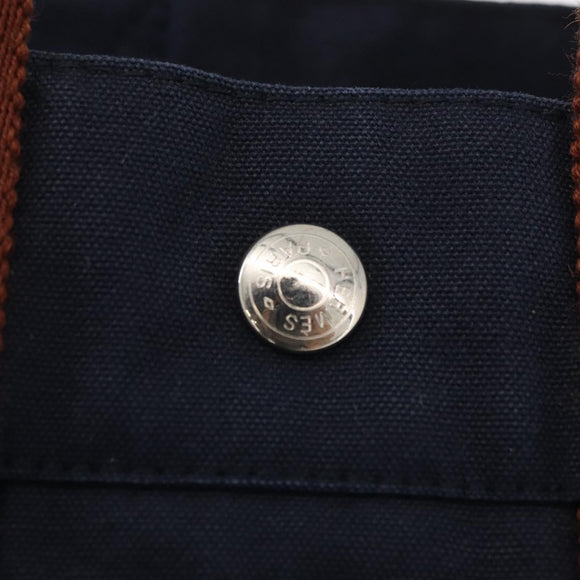 HERMES Fourre Tout PM Tote Bag Canvas Navy Silver Auth YKZ1144A