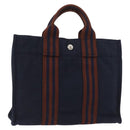 HERMES Fourre Tout PM Tote Bag Canvas Navy Silver Auth YKZ1144A-1