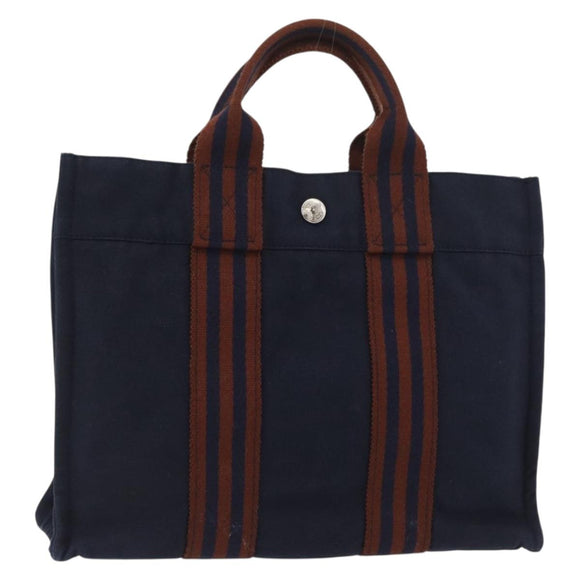HERMES Fourre Tout PM Tote Bag Canvas Navy Silver Auth YKZ1144A