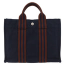HERMES Fourre Tout PM Tote Bag Canvas Navy Silver Auth YKZ1144A-13