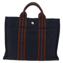 HERMES Fourre Tout PM Tote Bag Canvas Navy Silver Auth YKZ1144A-2