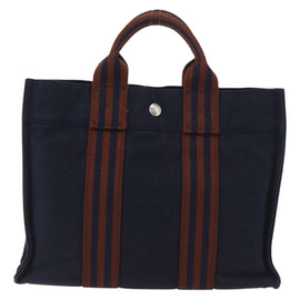 HERMES Fourre Tout PM Tote Bag Canvas Navy Silver Auth YKZ1144A - 0