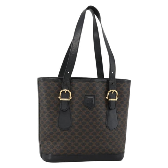 CELINE Macadam Canvas Tragetasche PVC Leder Schwarz Gold Auth YKZ1148