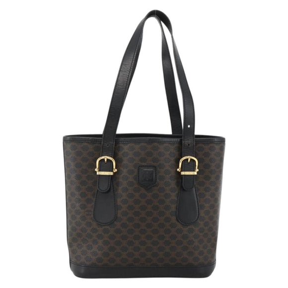 CELINE Macadam Canvas Tragetasche PVC Leder Schwarz Gold Auth YKZ1148