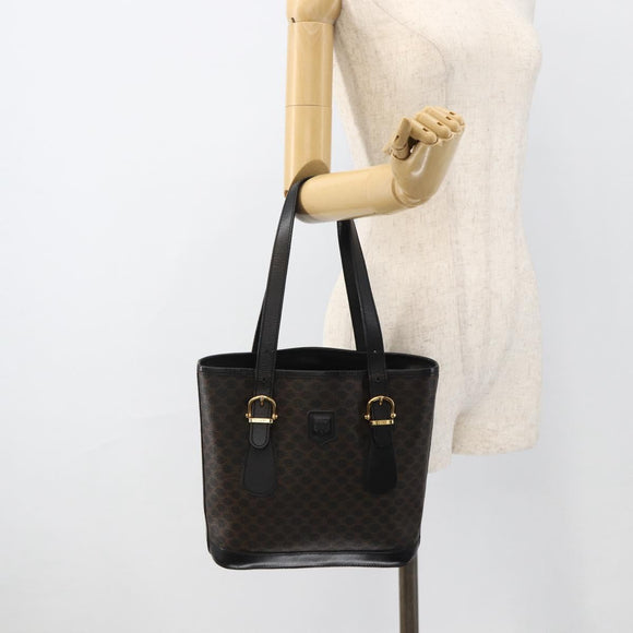 CELINE Macadam Canvas Tragetasche PVC Leder Schwarz Gold Auth YKZ1148