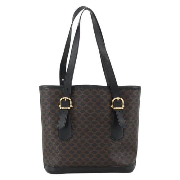CELINE Macadam Canvas Tragetasche PVC Leder Schwarz Gold Auth YKZ1148