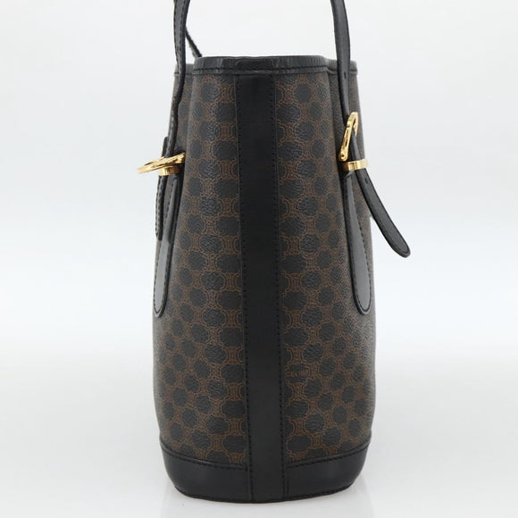 CELINE Macadam Canvas Tragetasche PVC Leder Schwarz Gold Auth YKZ1148
