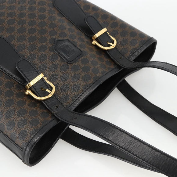 CELINE Macadam Canvas Tragetasche PVC Leder Schwarz Gold Auth YKZ1148